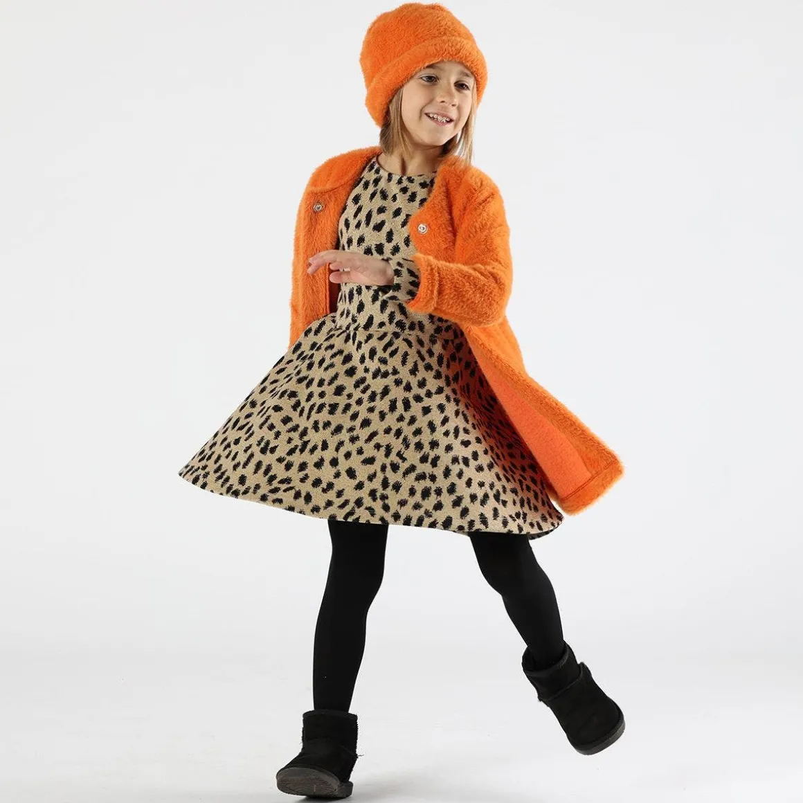 Abito bambina in maglia animalier