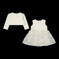 Abito con giacchina abbinata da bambina in punto Milano e tulle ricamato