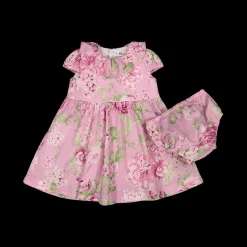 Abito da bambina con coulotte in rasetto 100% cotone satinato con stampa floreale