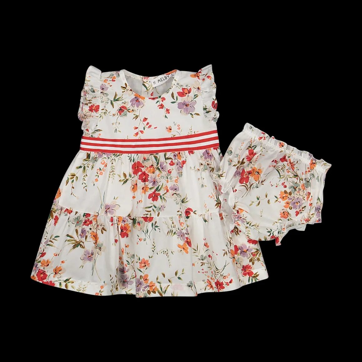 Abito e coulotte da bambina in mussola 100 % cotone con stampa floreale
