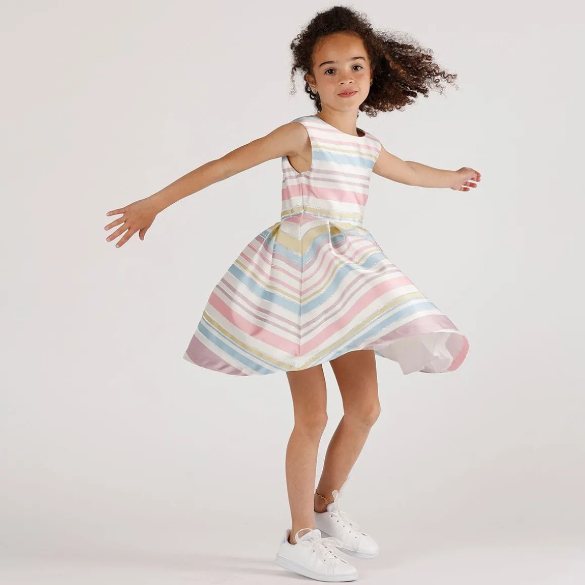 Abito in shantung rigato bambina