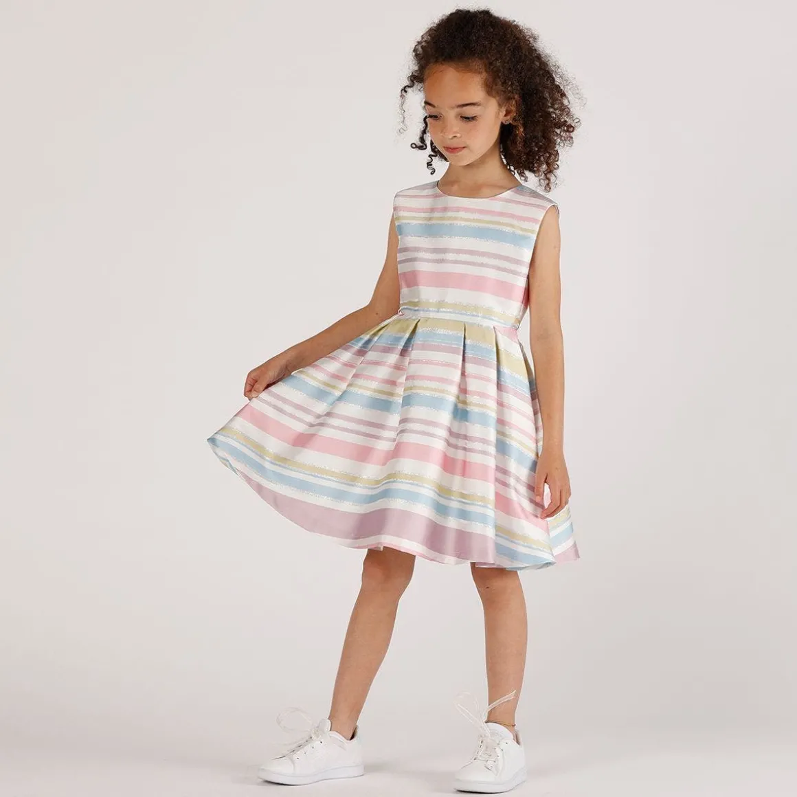 Abito in shantung rigato bambina