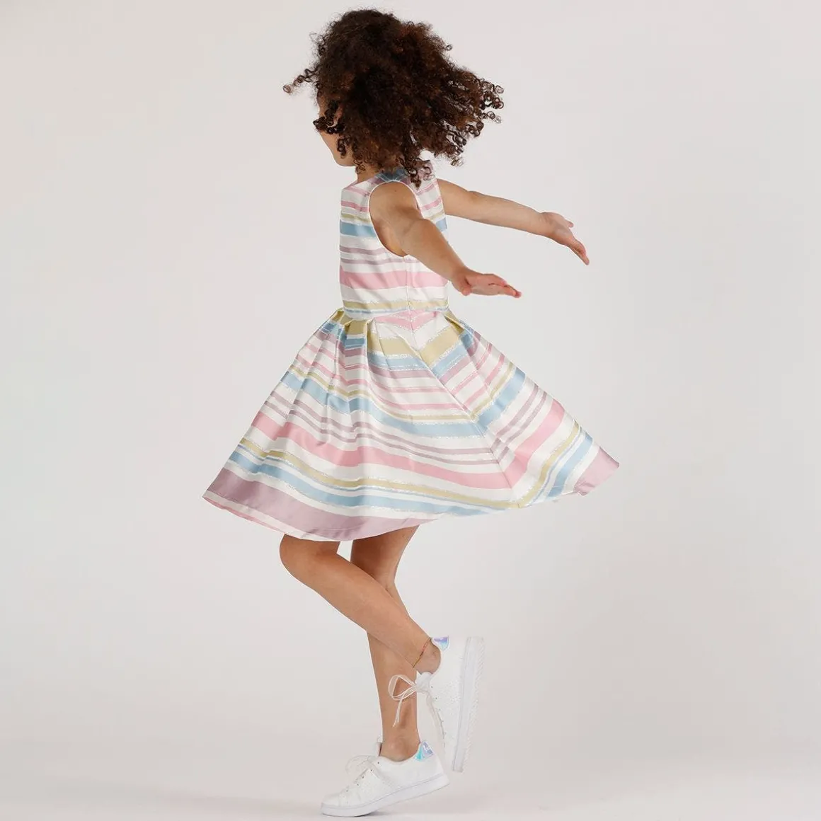 Abito in shantung rigato bambina