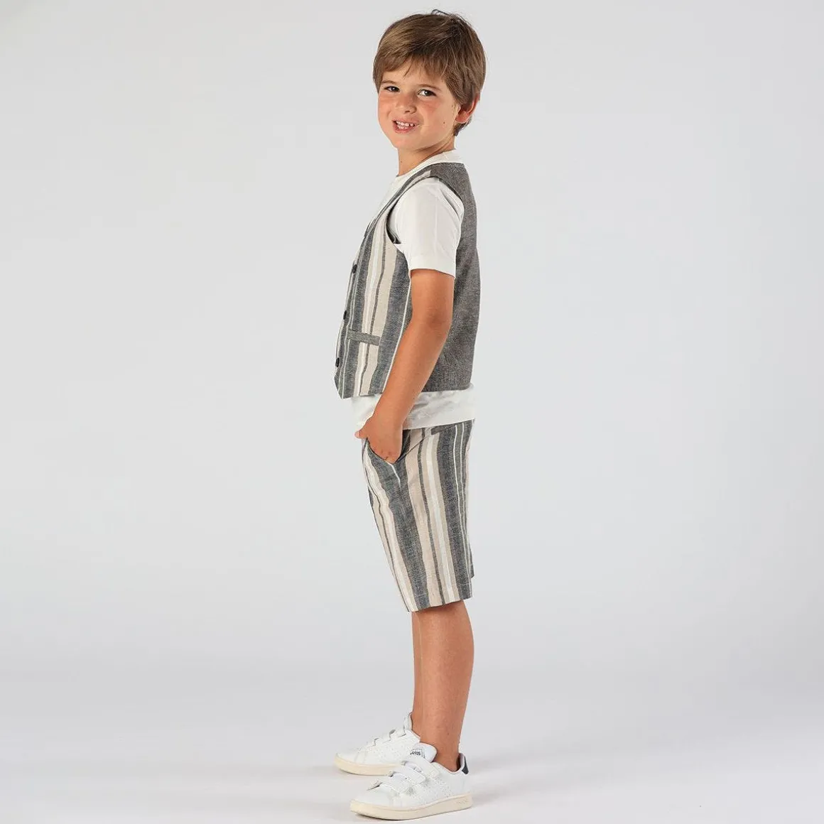 Bermuda da bambino in misto lino rigato
