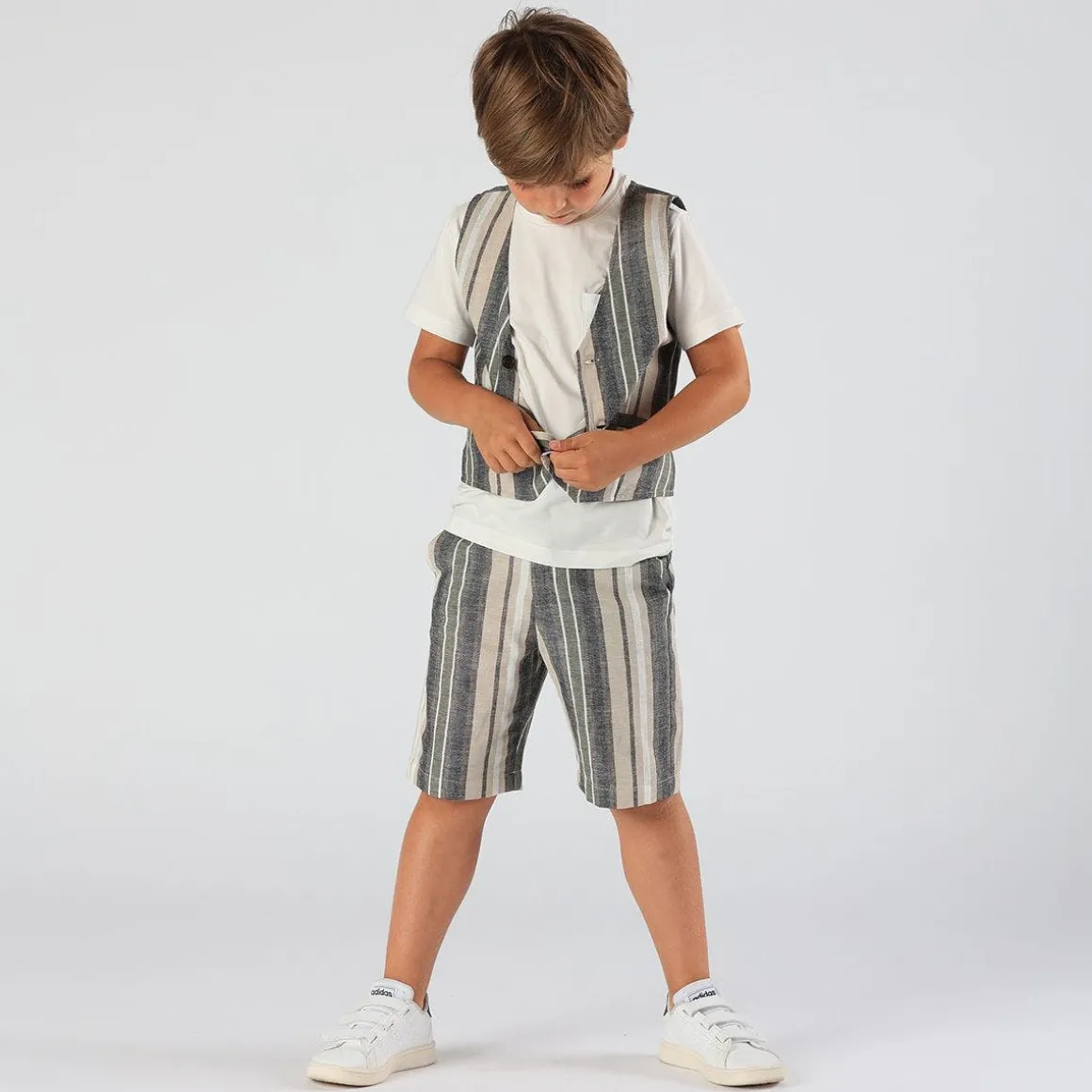 Bermuda da bambino in misto lino rigato