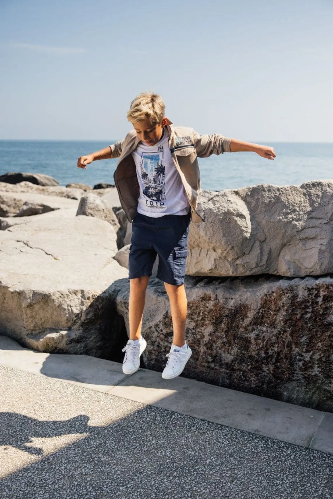 Bermuda in gabardina fiammata per bambino