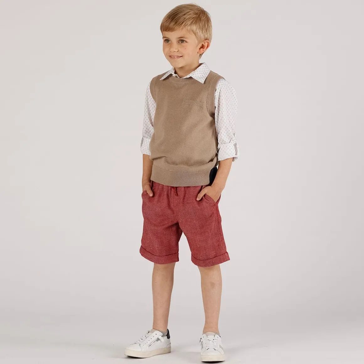 Bermuda misto lino bordeaux da bambino