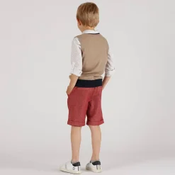Bermuda misto lino bordeaux da bambino