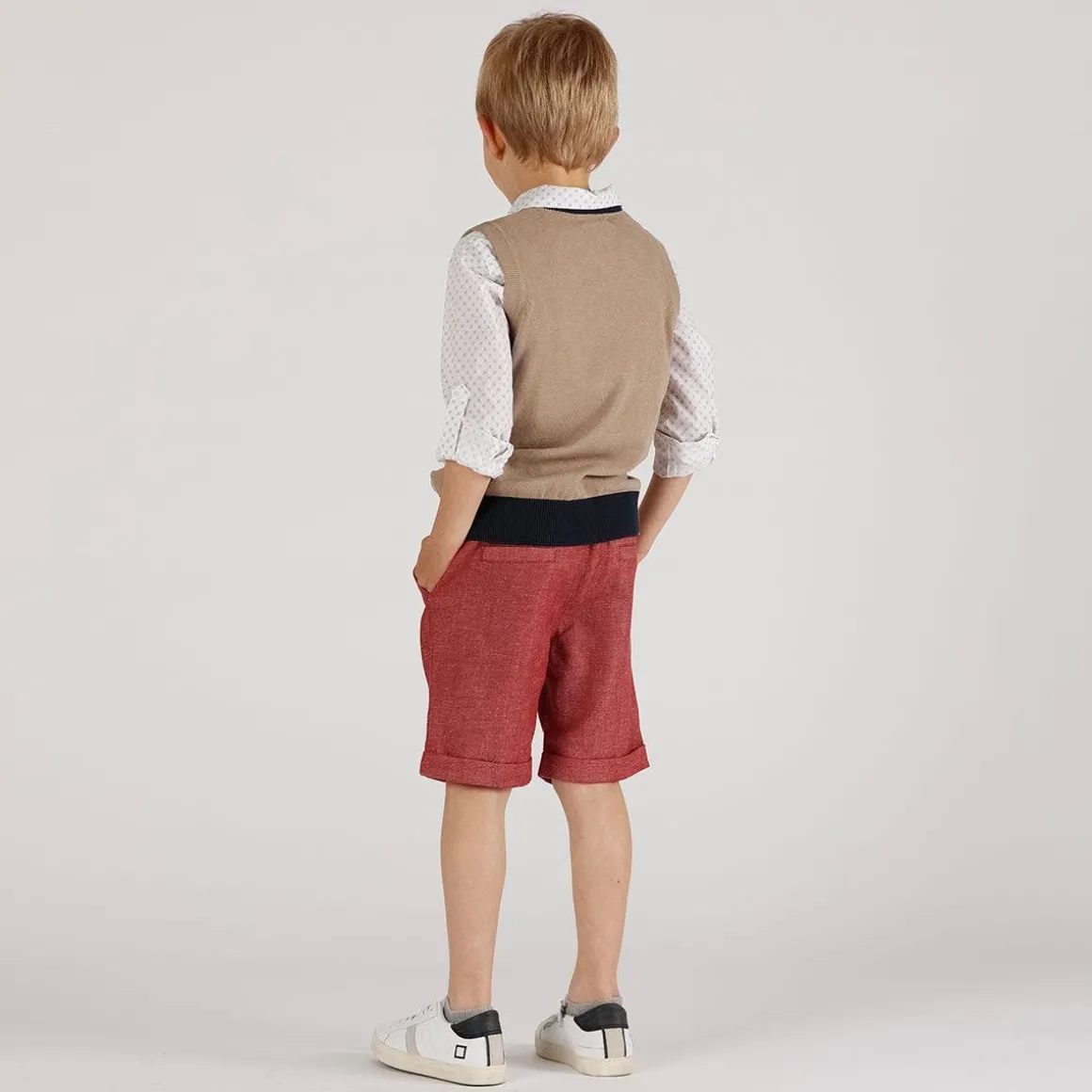 Bermuda misto lino bordeaux da bambino