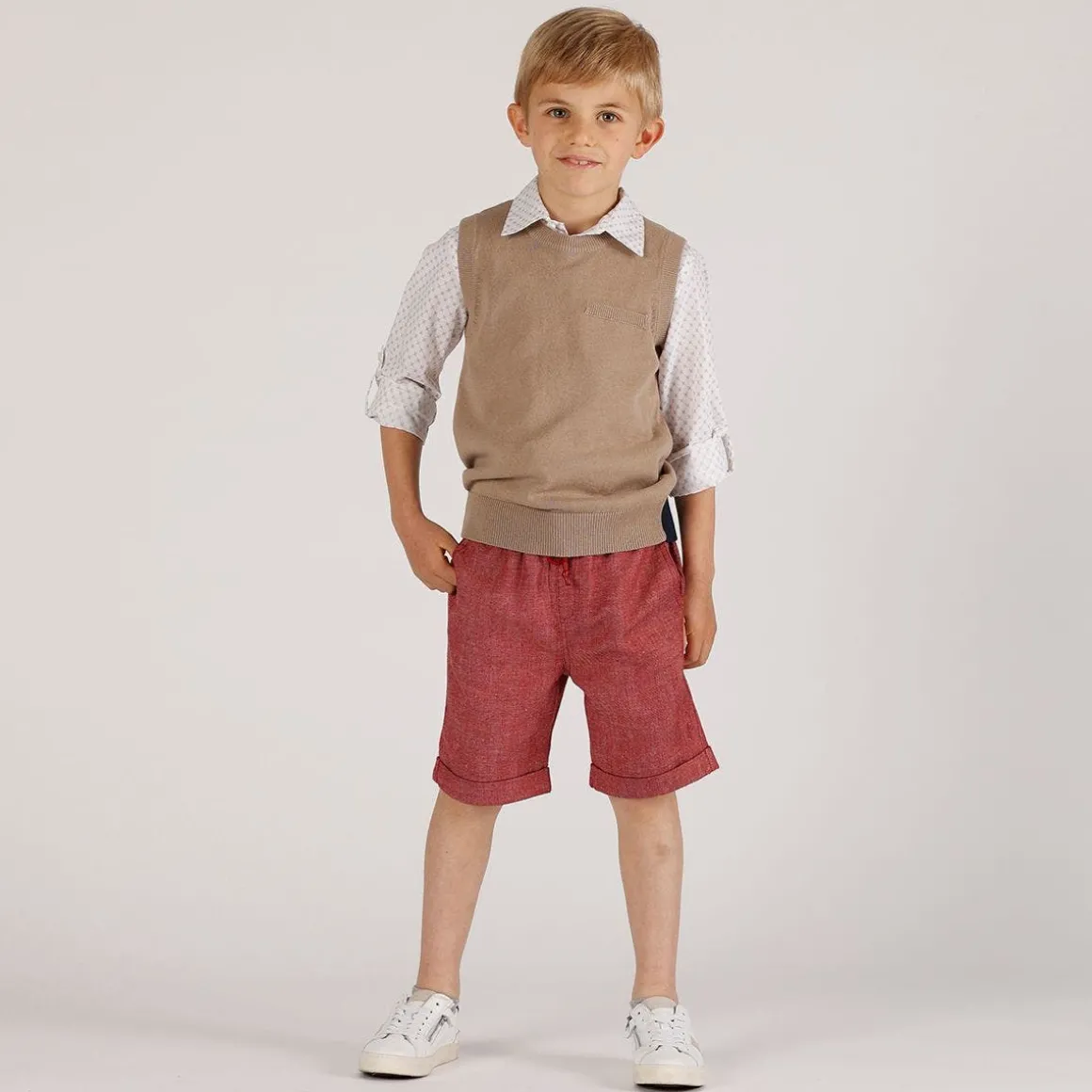 Bermuda misto lino bordeaux da bambino