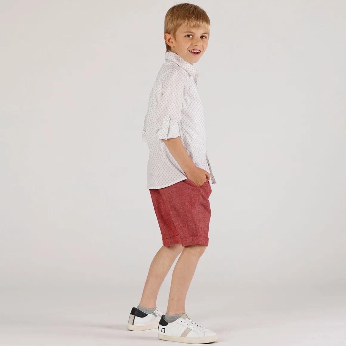 Bermuda misto lino bordeaux da bambino