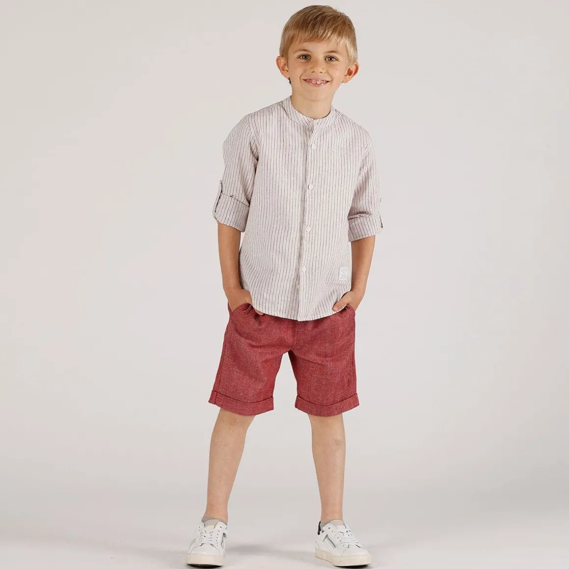 Bermuda misto lino bordeaux da bambino