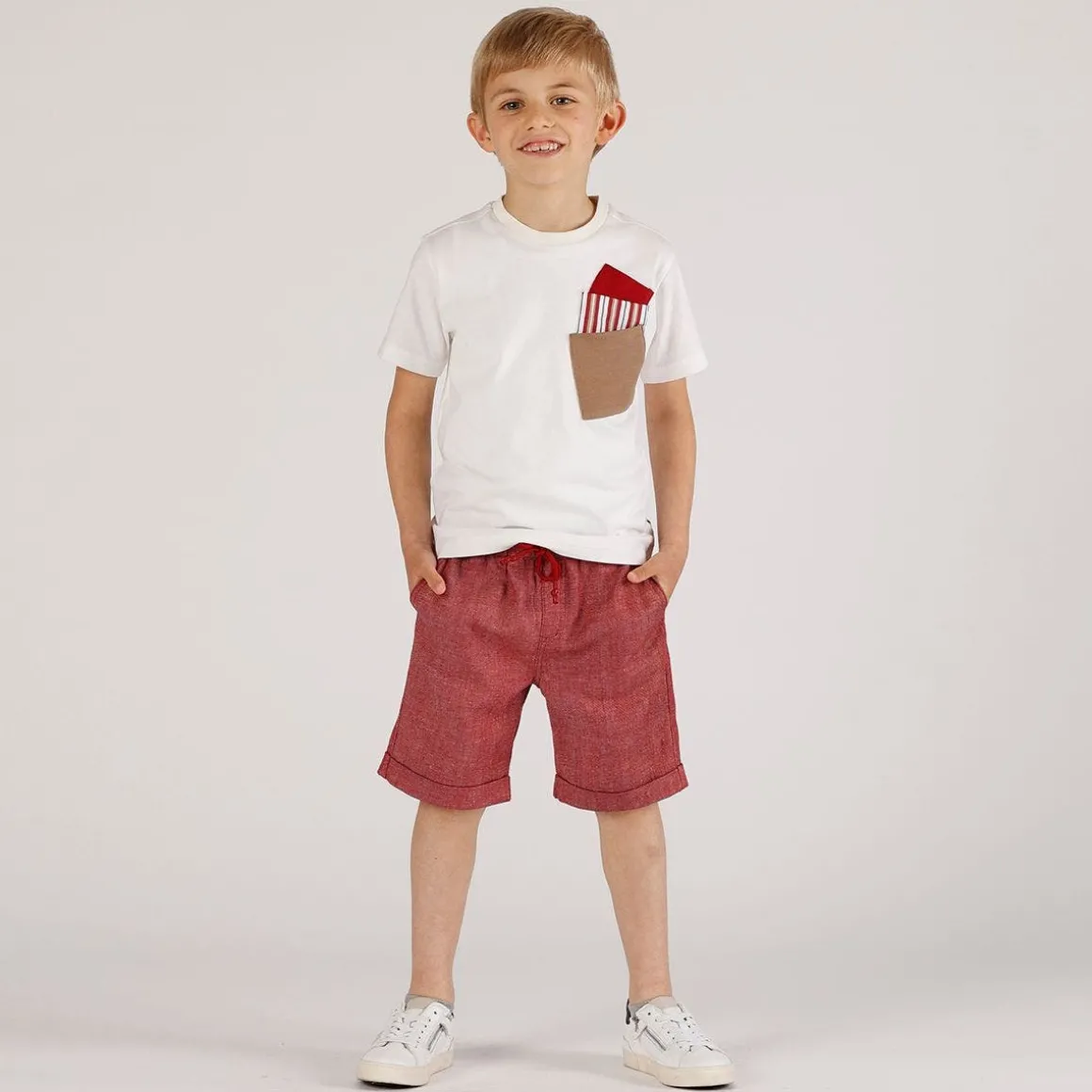 Bermuda misto lino bordeaux da bambino