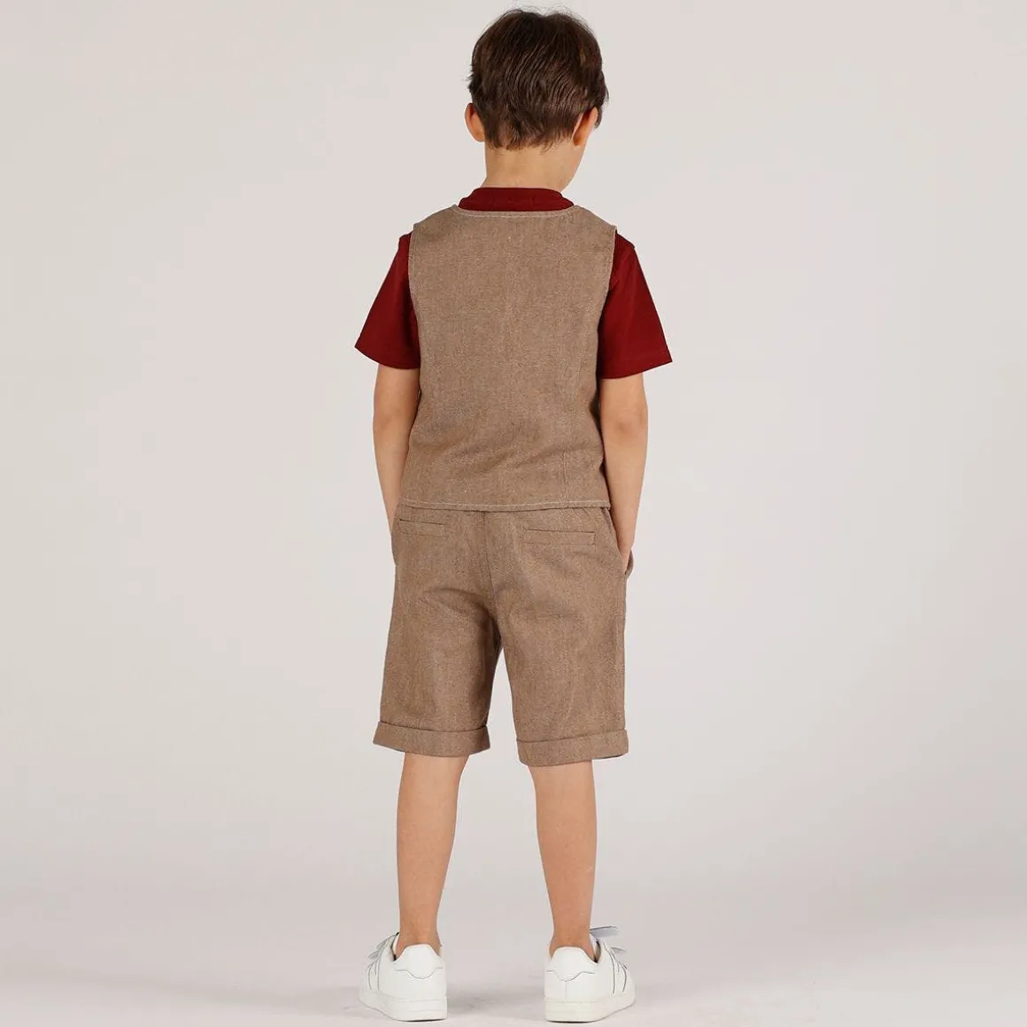 Bermuda misto lino bordeaux da bambino