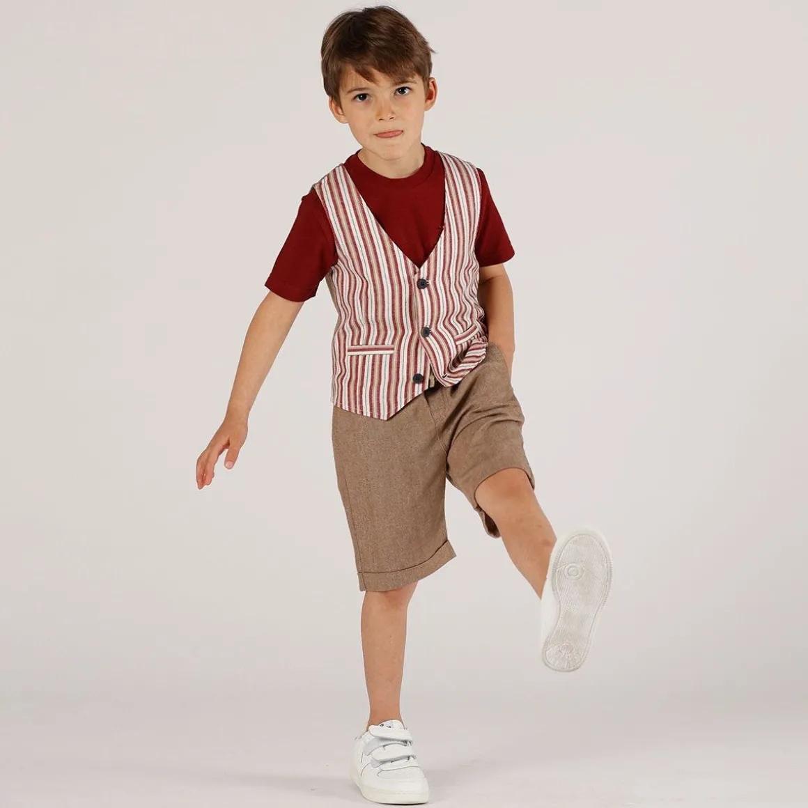 Bermuda misto lino bordeaux da bambino