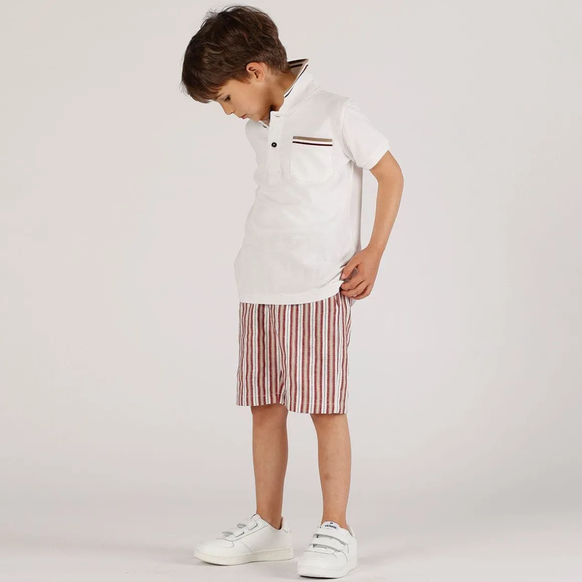 Bermuda rigato misto lino da bambino