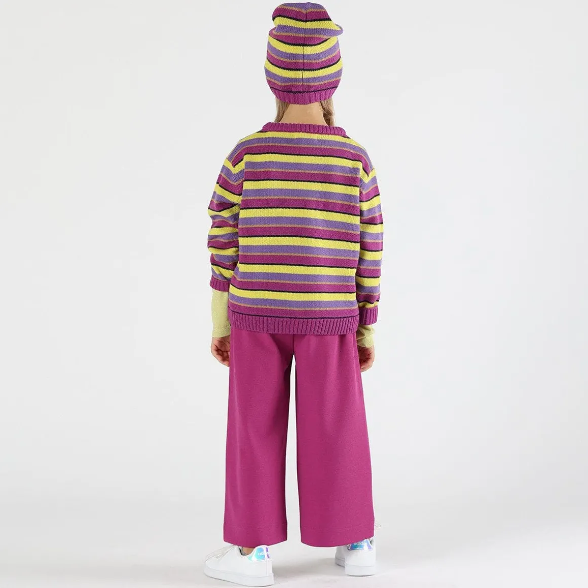 Berretto in tricot rigato bambina