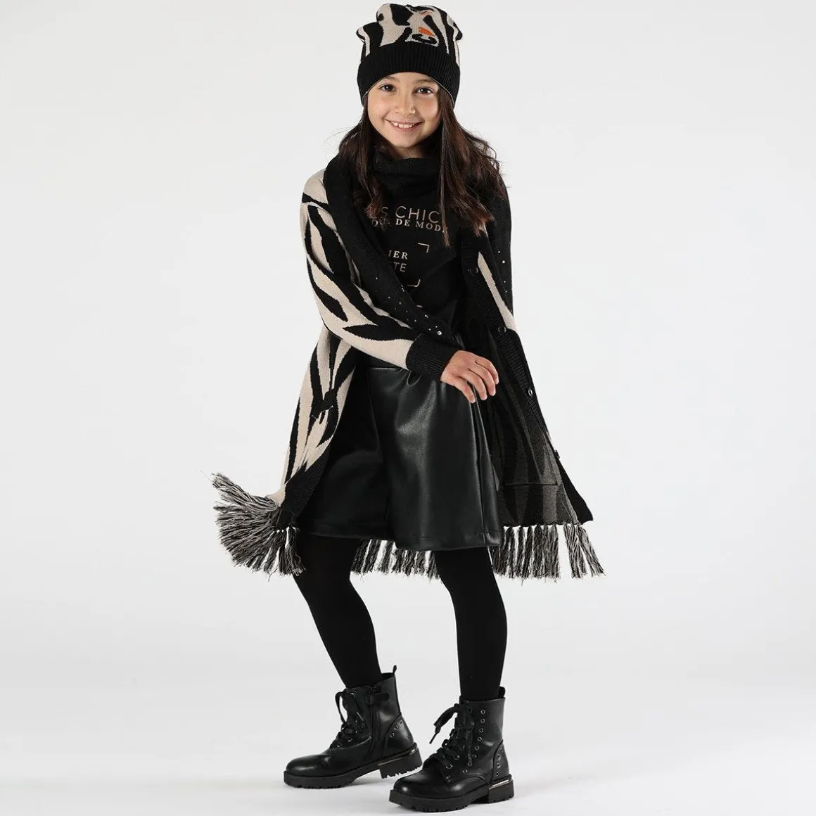 Berretto jacquard animalier bambina