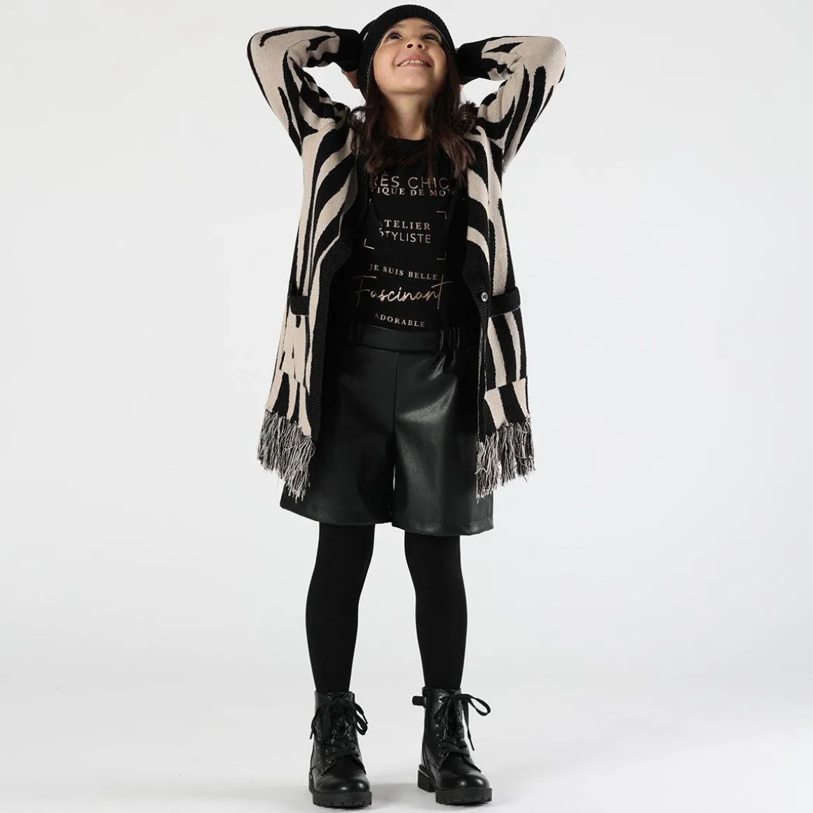 Berretto jacquard animalier bambina
