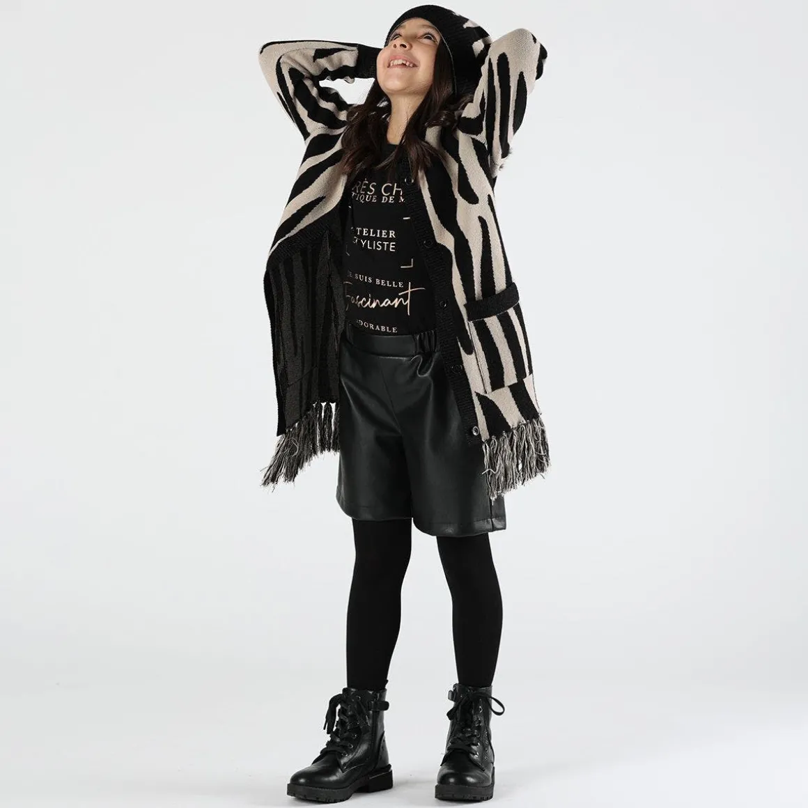 Berretto jacquard animalier bambina