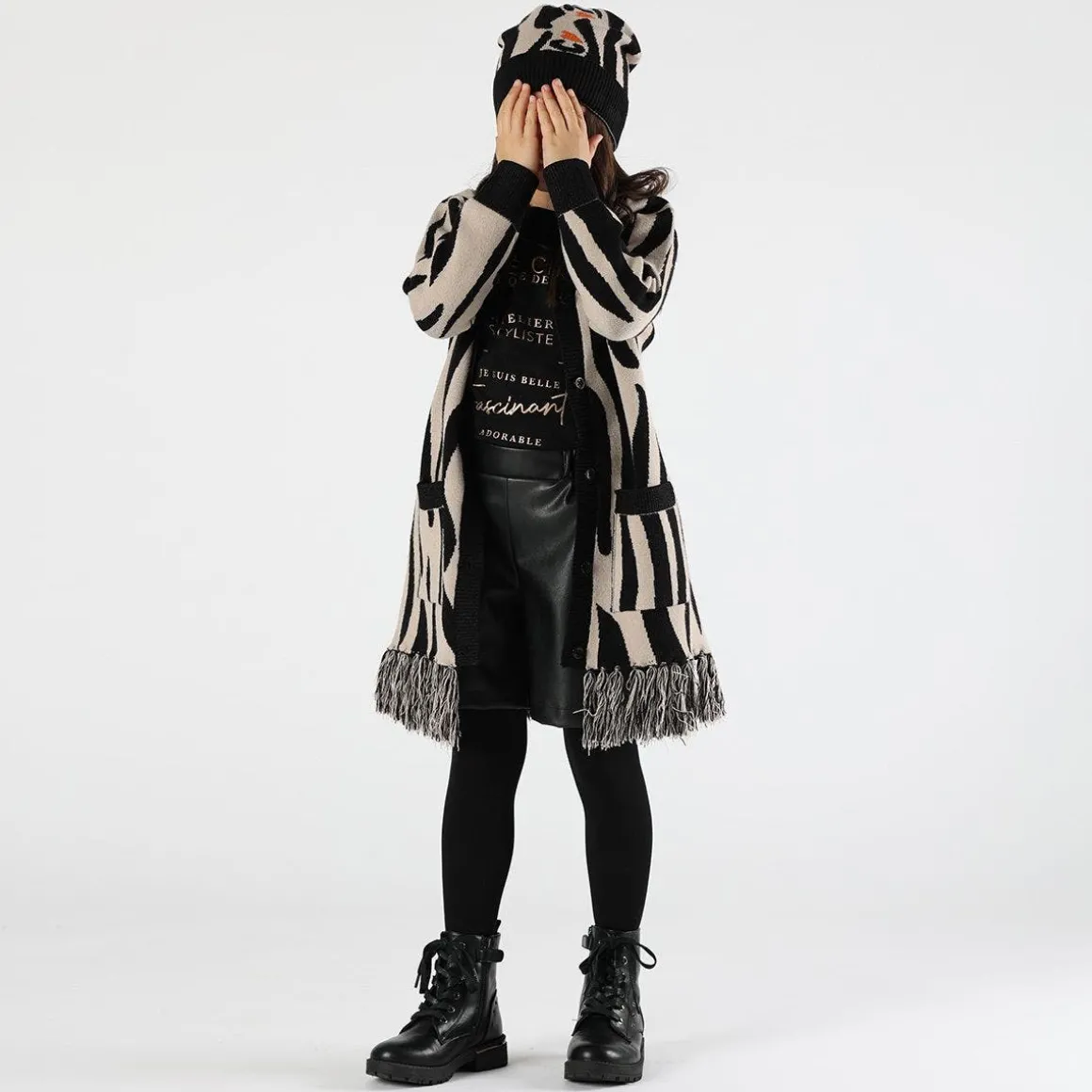 Berretto jacquard animalier bambina