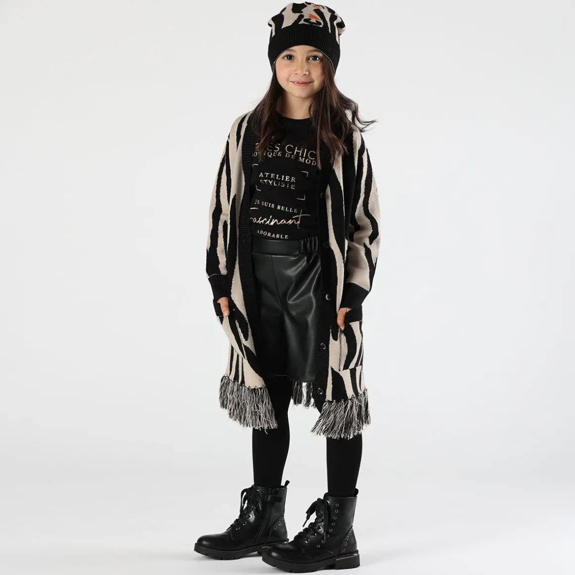 Berretto jacquard animalier bambina