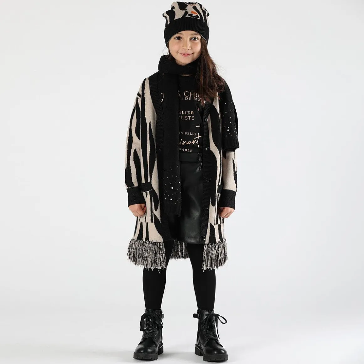 Berretto jacquard animalier bambina