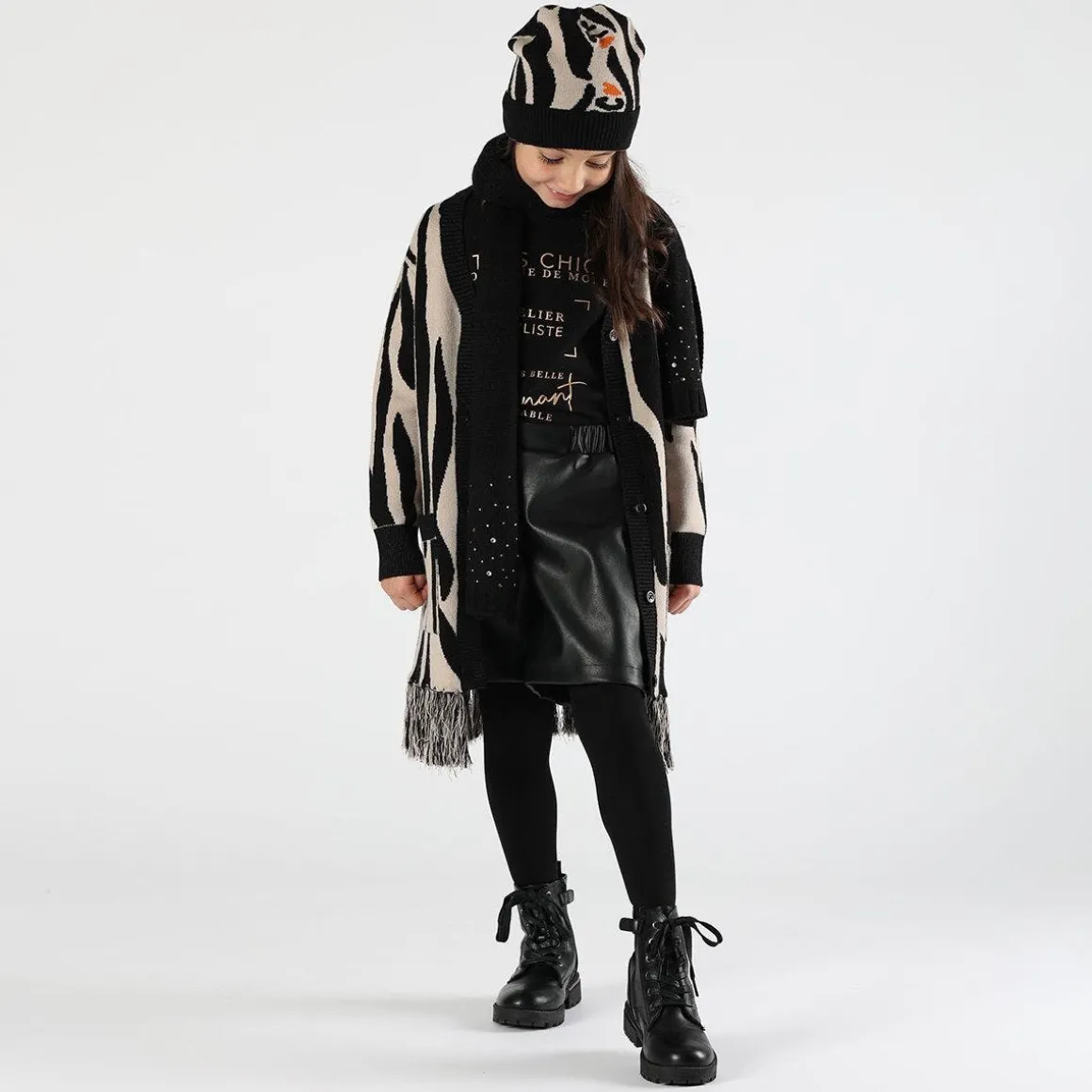 Berretto jacquard animalier bambina