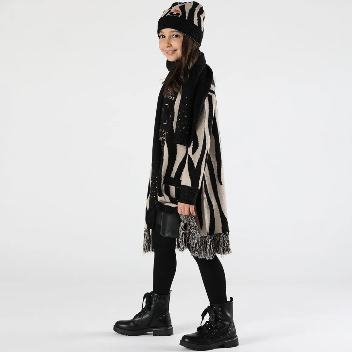 Berretto jacquard animalier bambina