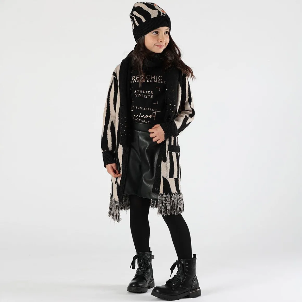 Berretto jacquard animalier bambina
