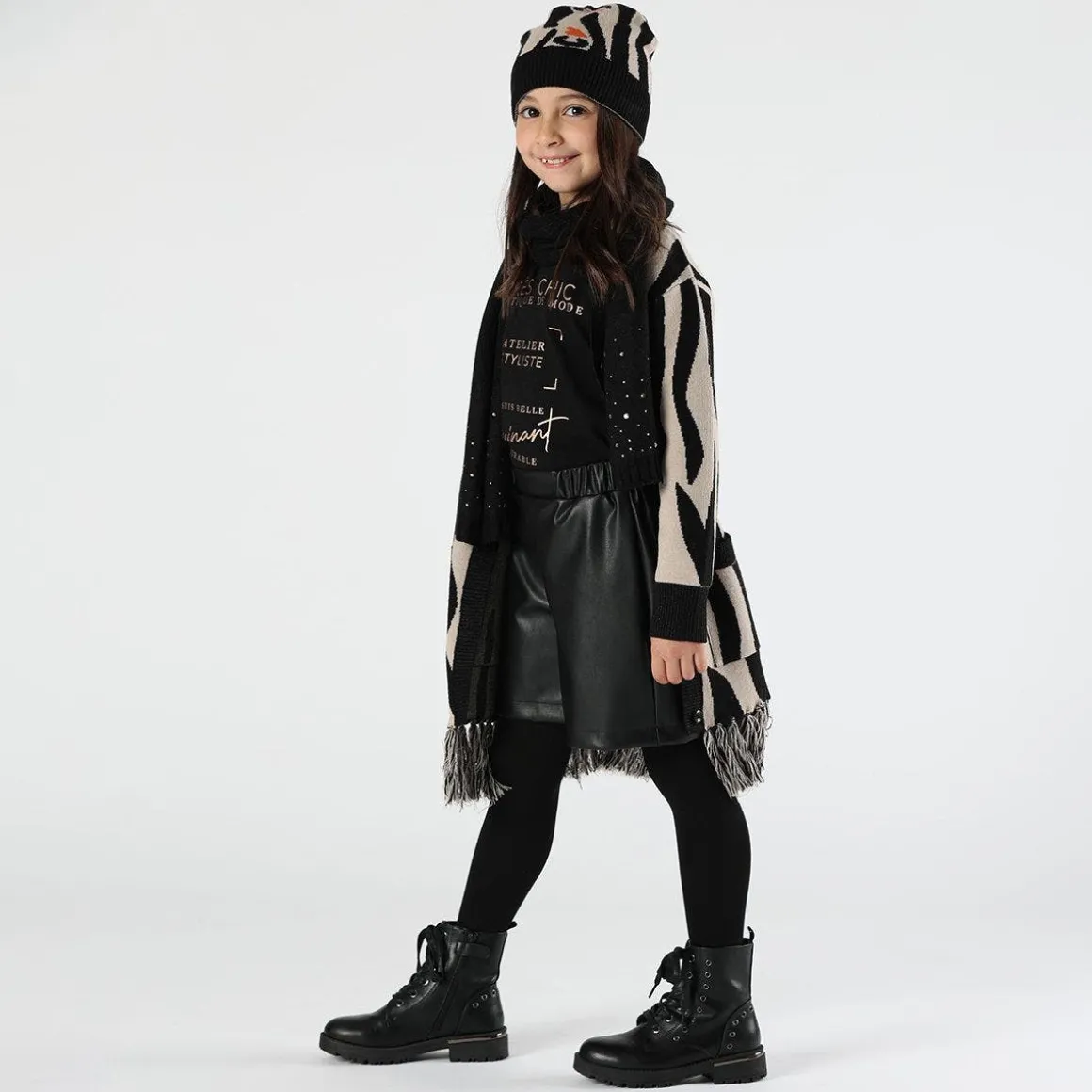 Berretto jacquard animalier bambina