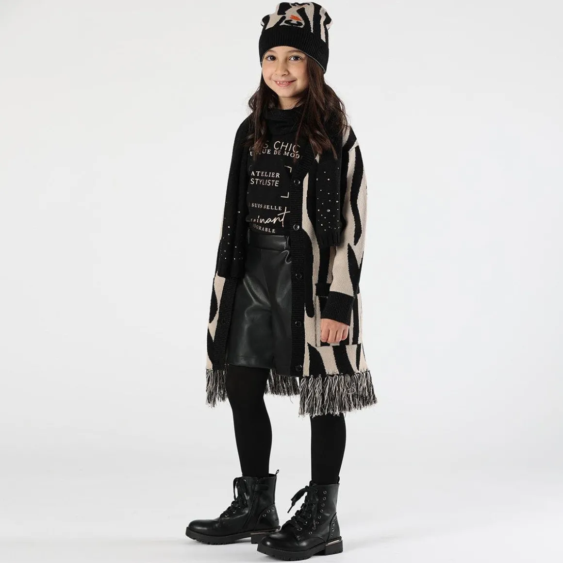 Berretto jacquard animalier bambina