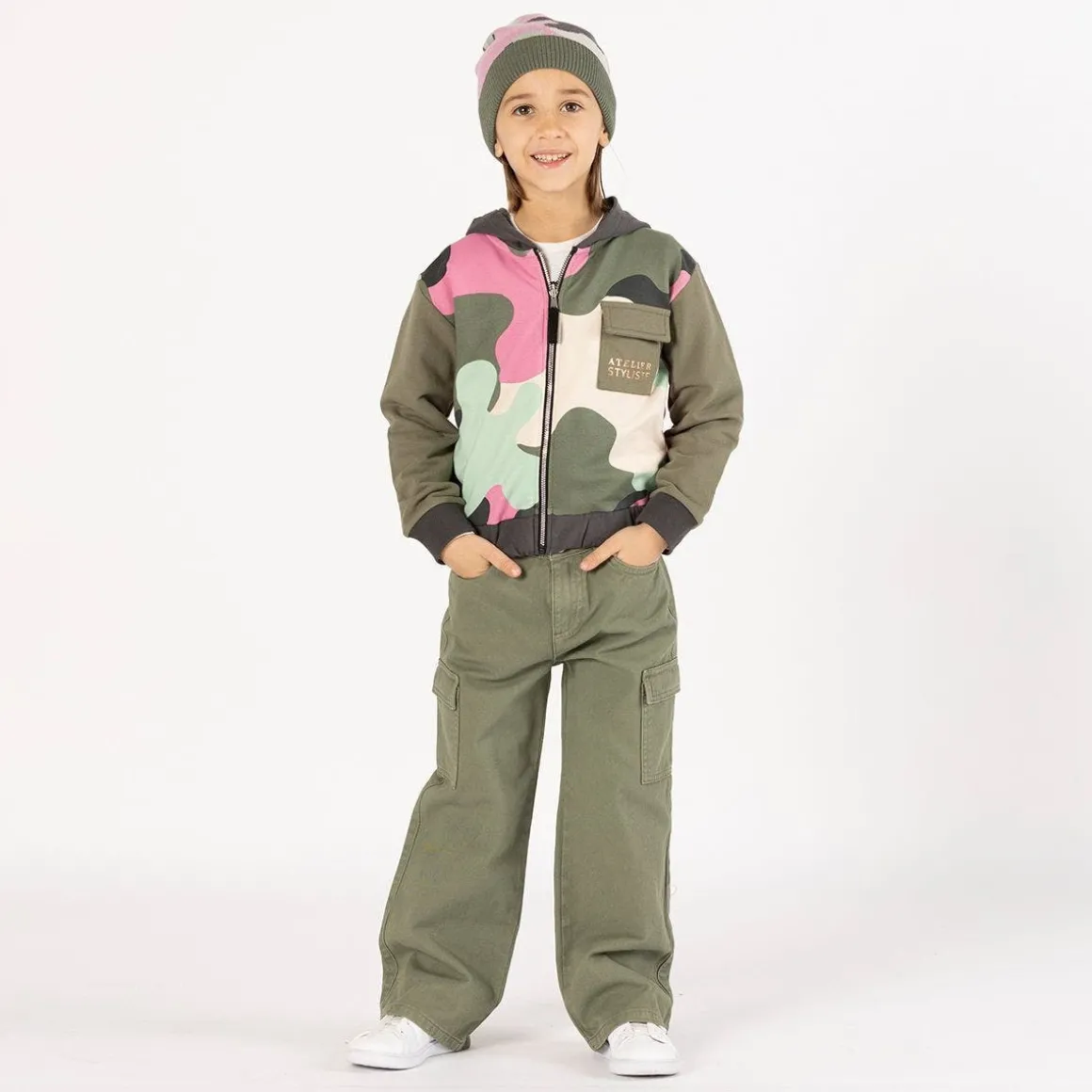 Berretto jacquard camouflage per bambina