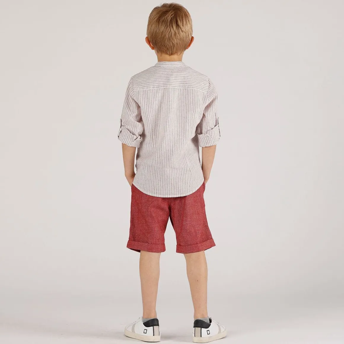 Camicia con collo alla coreana rigata da bambino