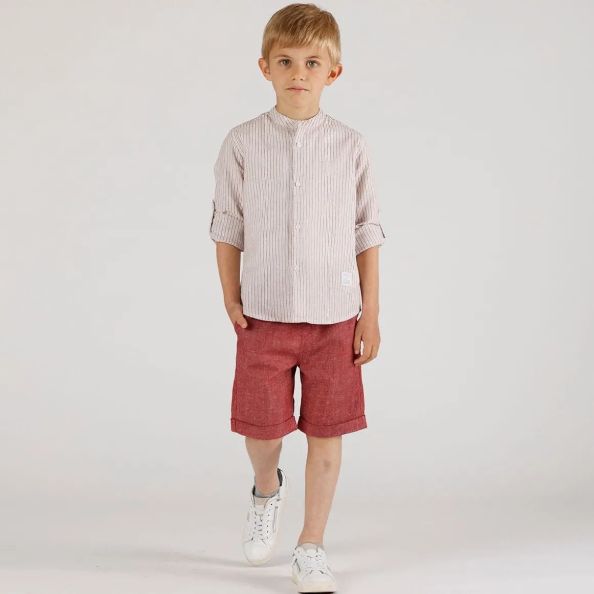 Camicia con collo alla coreana rigata da bambino