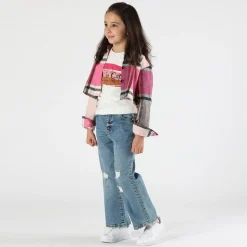 Camicia cropped a quadri bambina