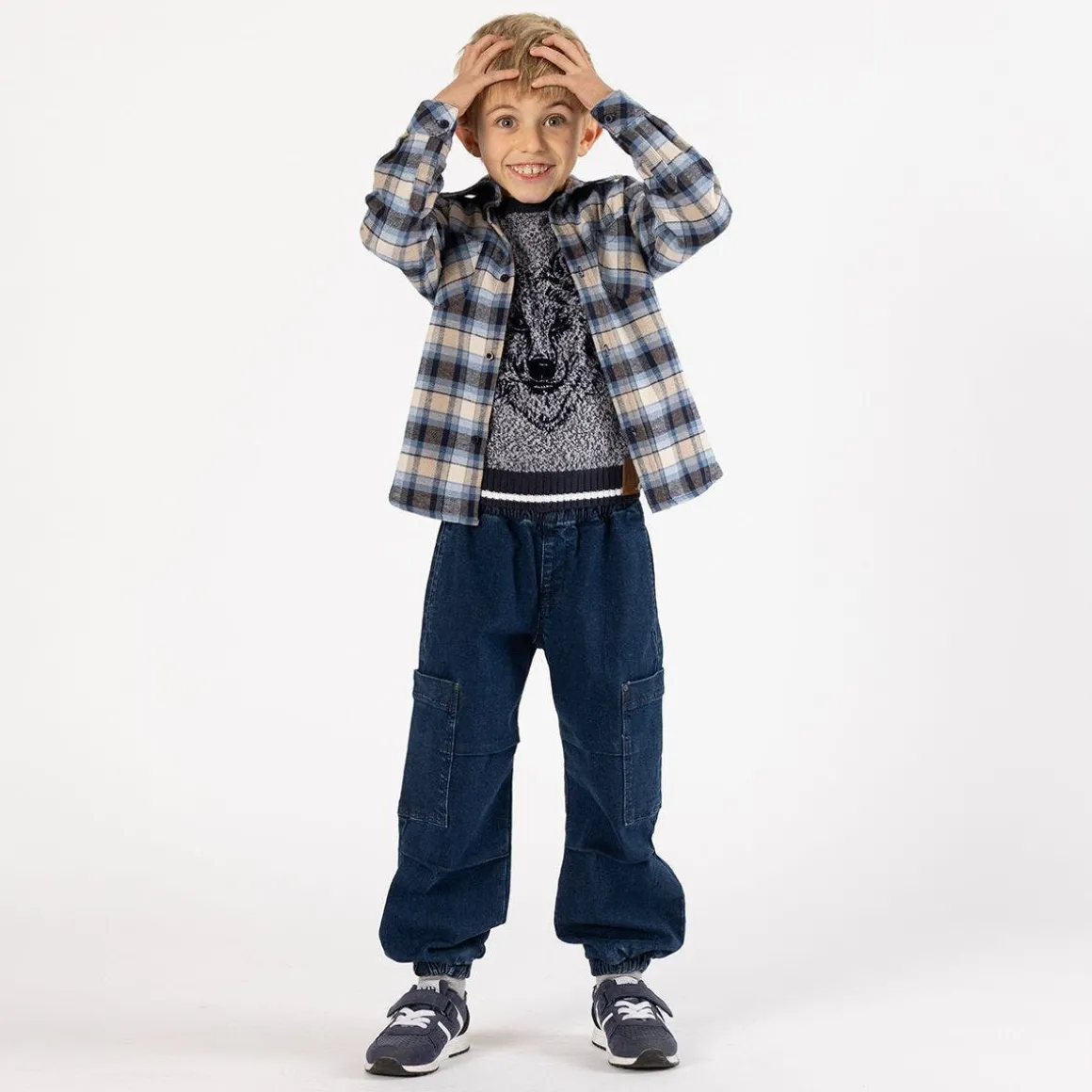 Camicia flanella a quadri in grigio per ragazzo