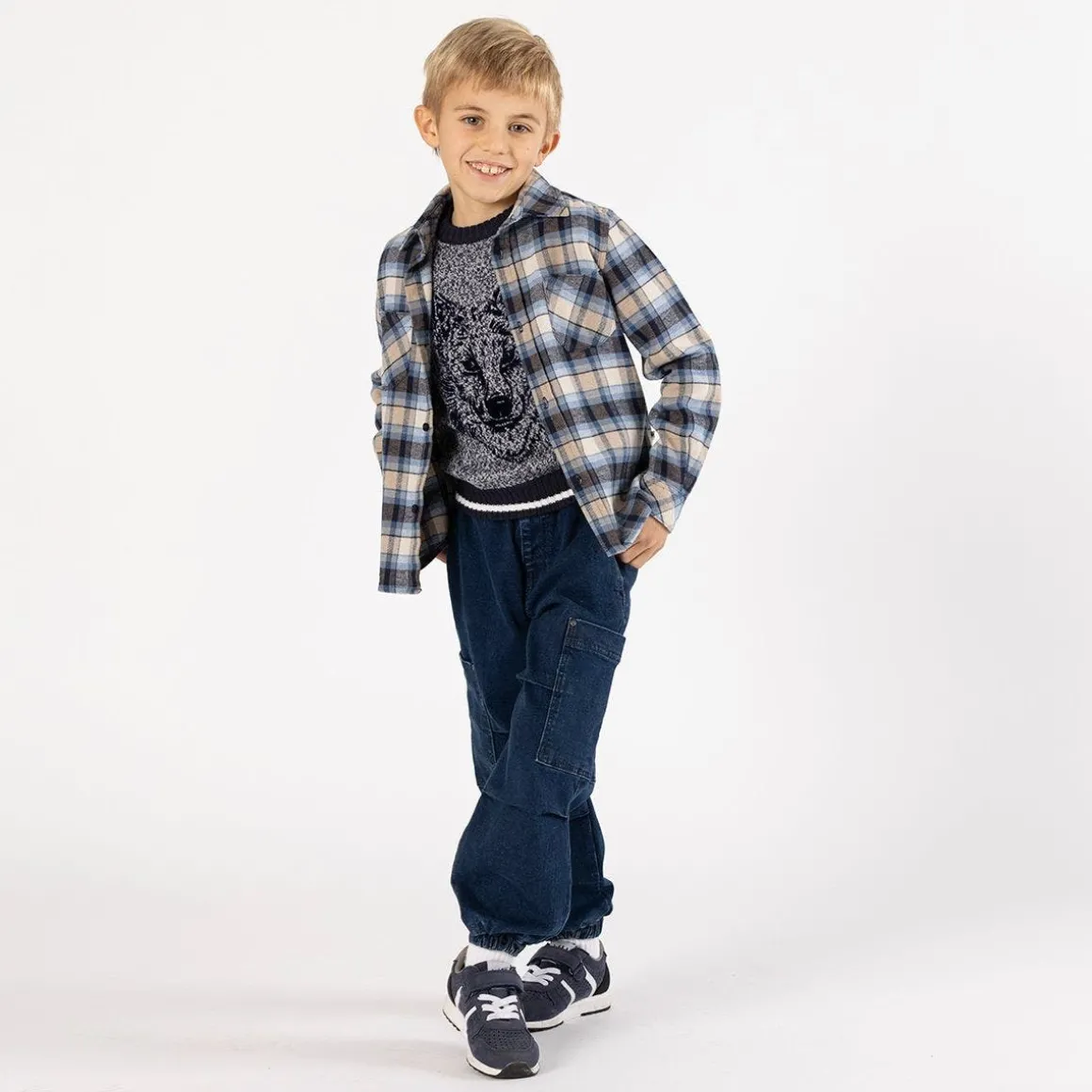 Camicia flanella a quadri in grigio per ragazzo