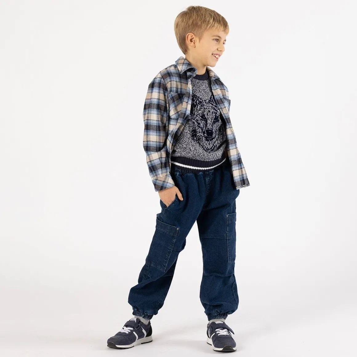 Camicia flanella a quadri in grigio per ragazzo