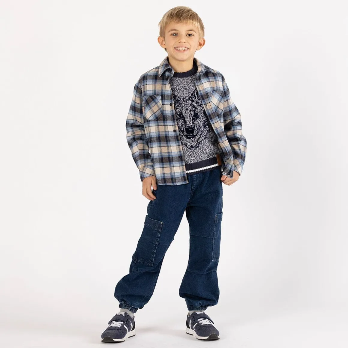 Camicia flanella a quadri in grigio per ragazzo
