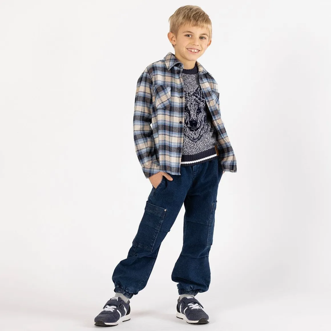 Camicia flanella a quadri in grigio per ragazzo