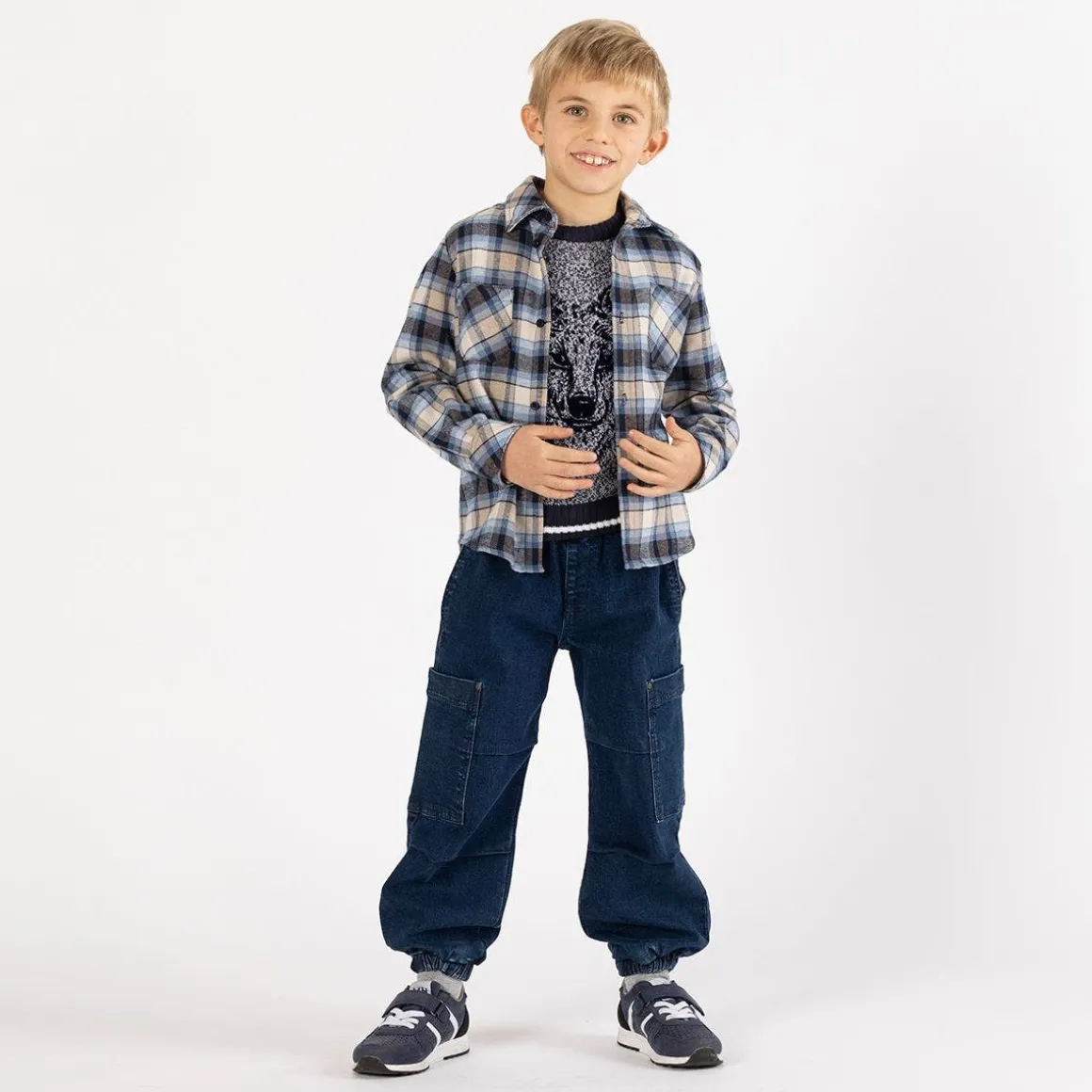 Camicia flanella a quadri in grigio per ragazzo
