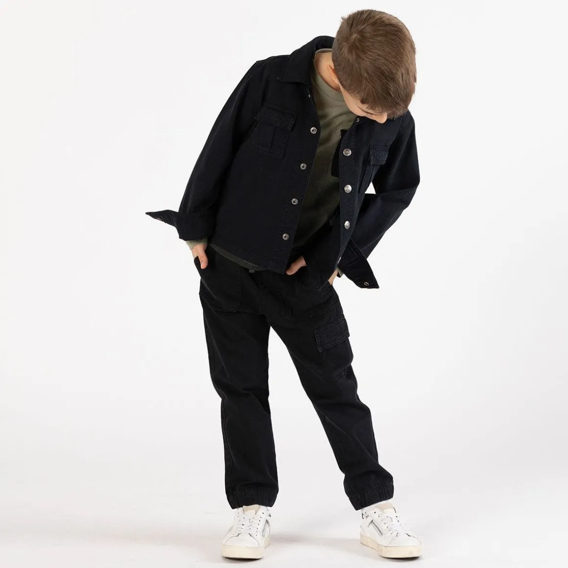 Camicia in gabardina nera per ragazzo