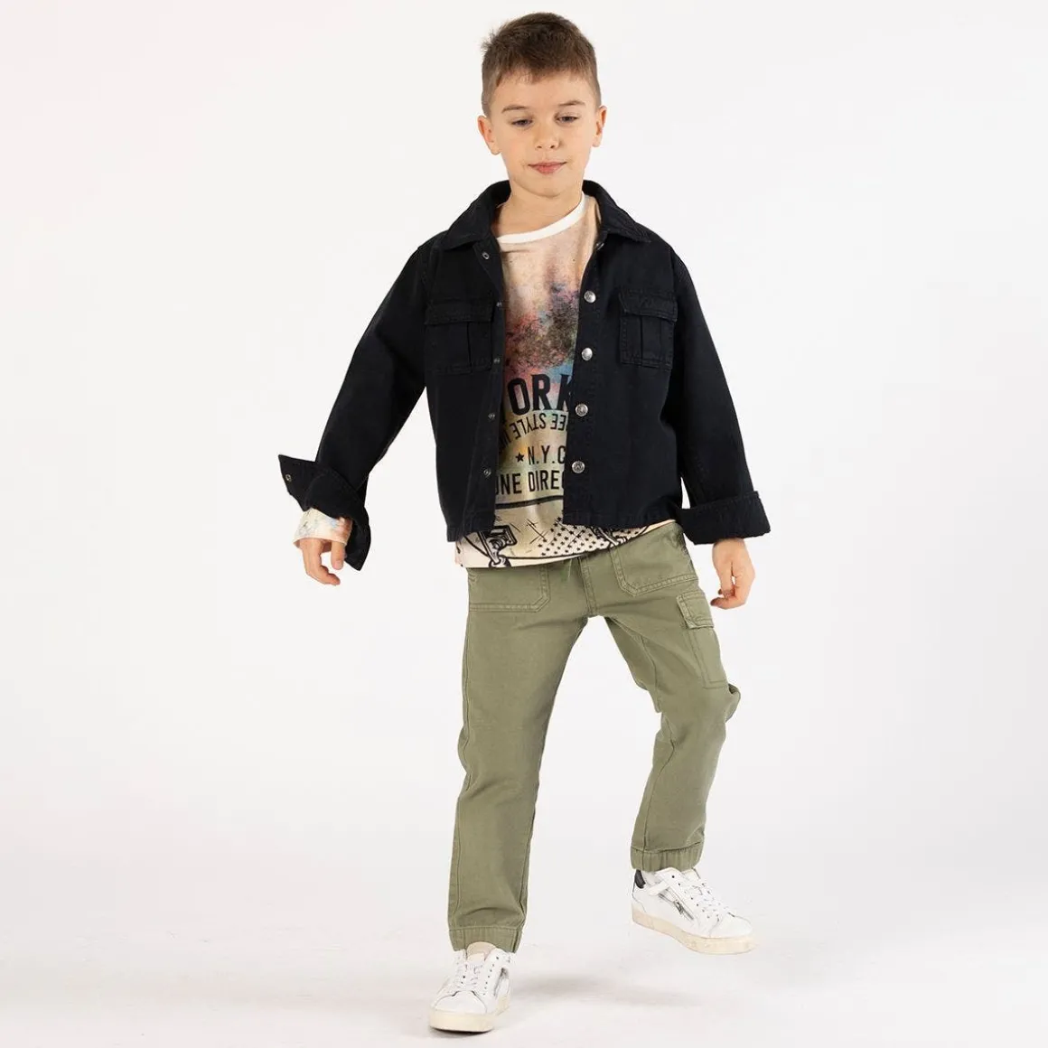Camicia in gabardina nera per ragazzo