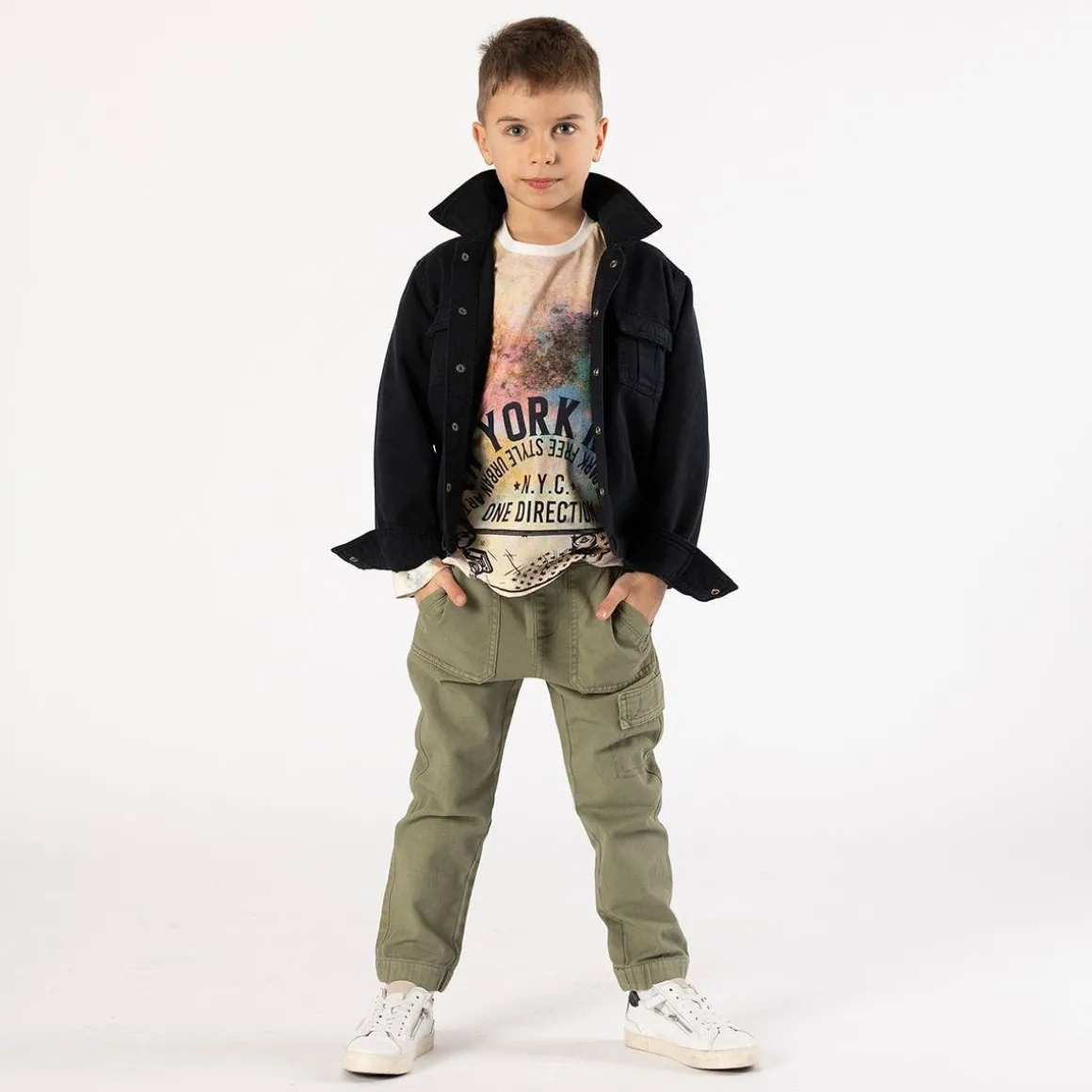 Camicia in gabardina nera per ragazzo