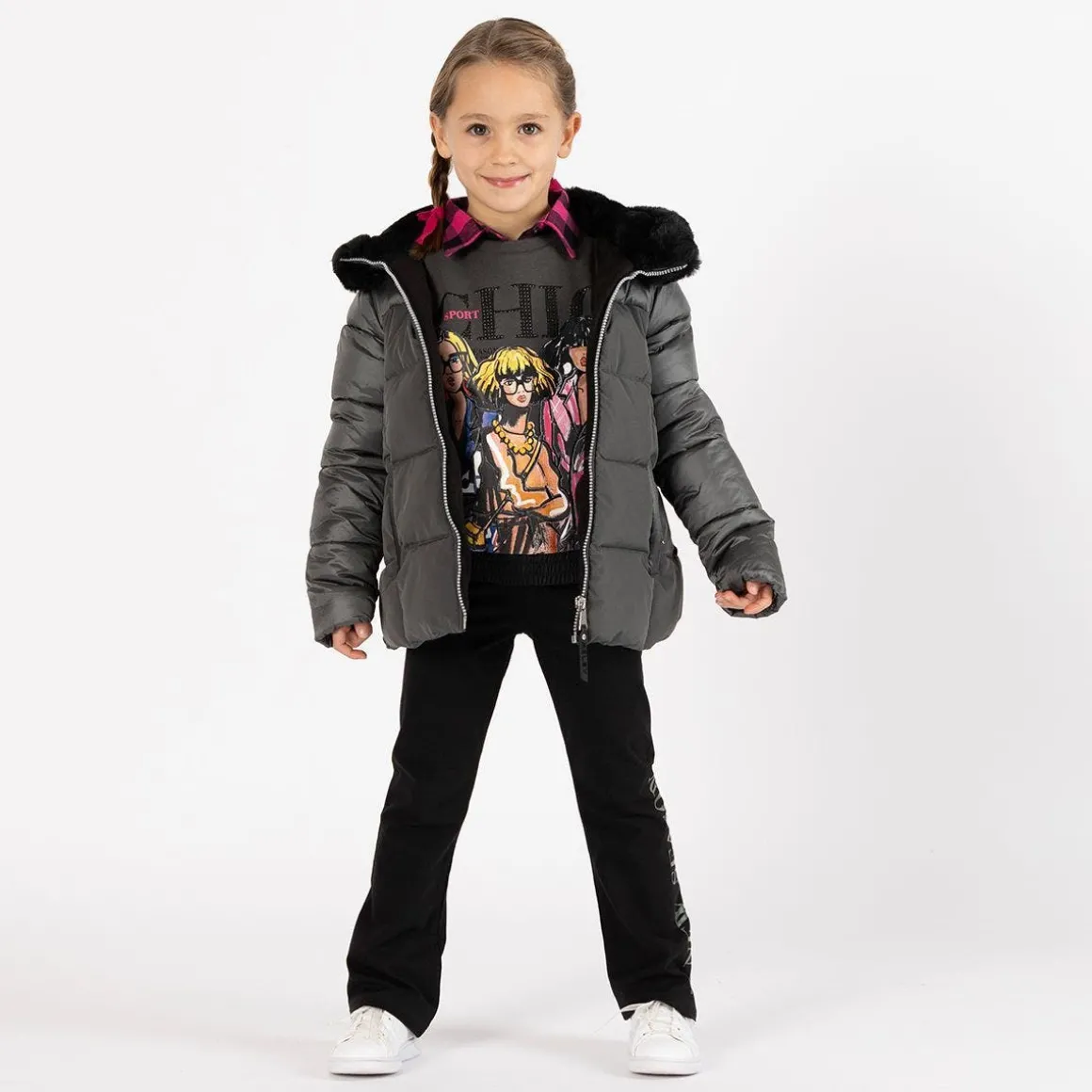 Camicia oversize a quadri per bambina