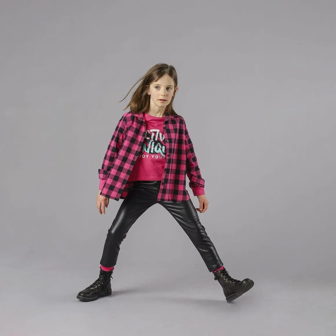 Camicia oversize a quadri per bambina