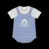 Completo 2 pezzi salopette corta in tricot + t-shirt in jersey per neonato