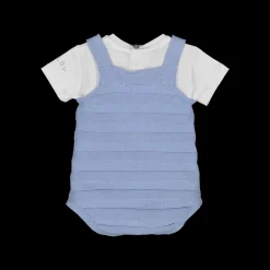 Completo 2 pezzi salopette corta in tricot + t-shirt in jersey per neonato
