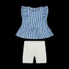 Completo blusa a righe e pantalone corto bambina